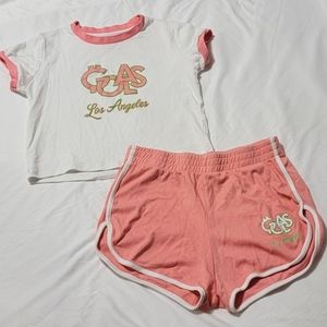 ❤️‍🔥$5~ GOALS Coral & White Crop Tee & Short Set, Size Small